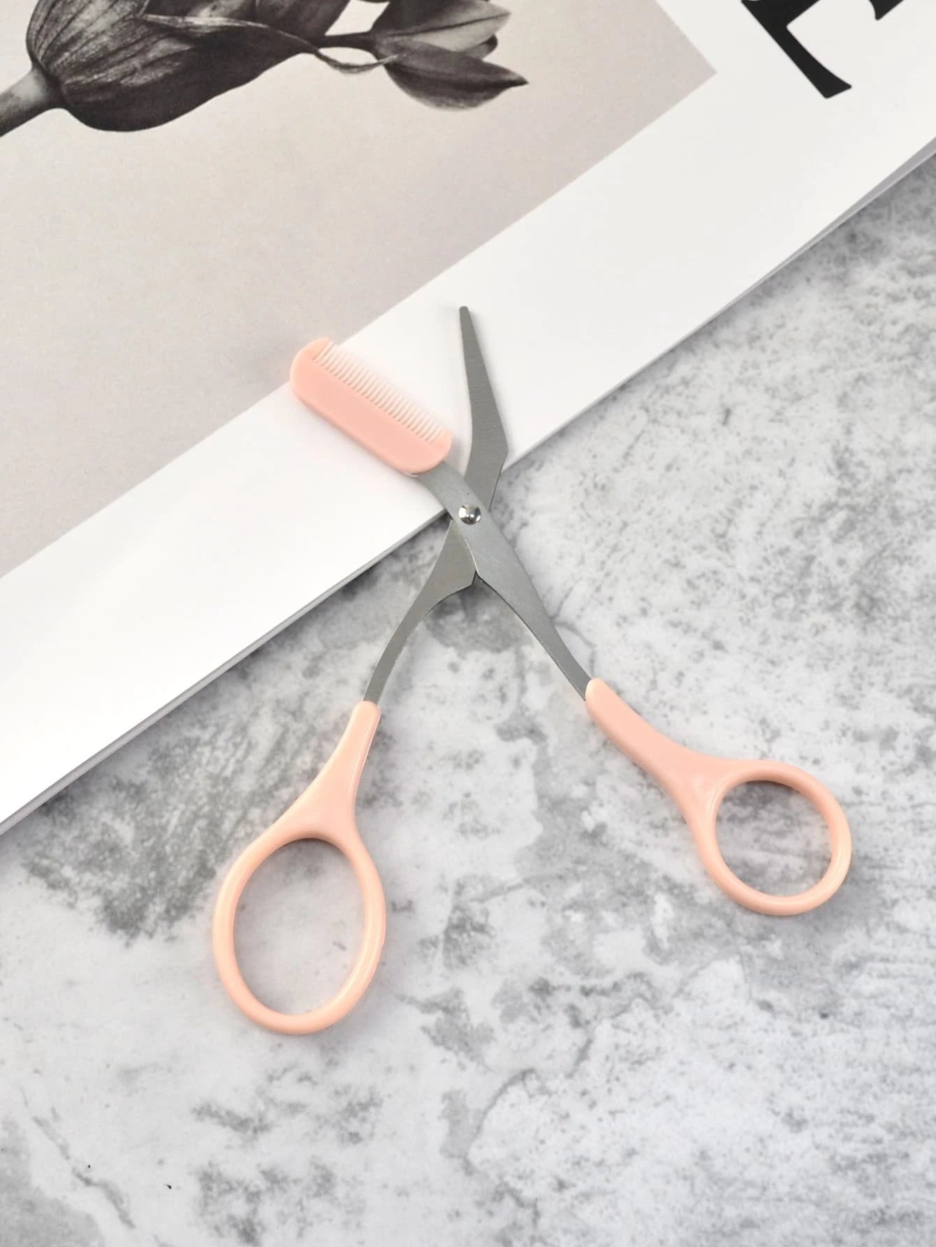 Pink Eyebrow Scissors With Comb