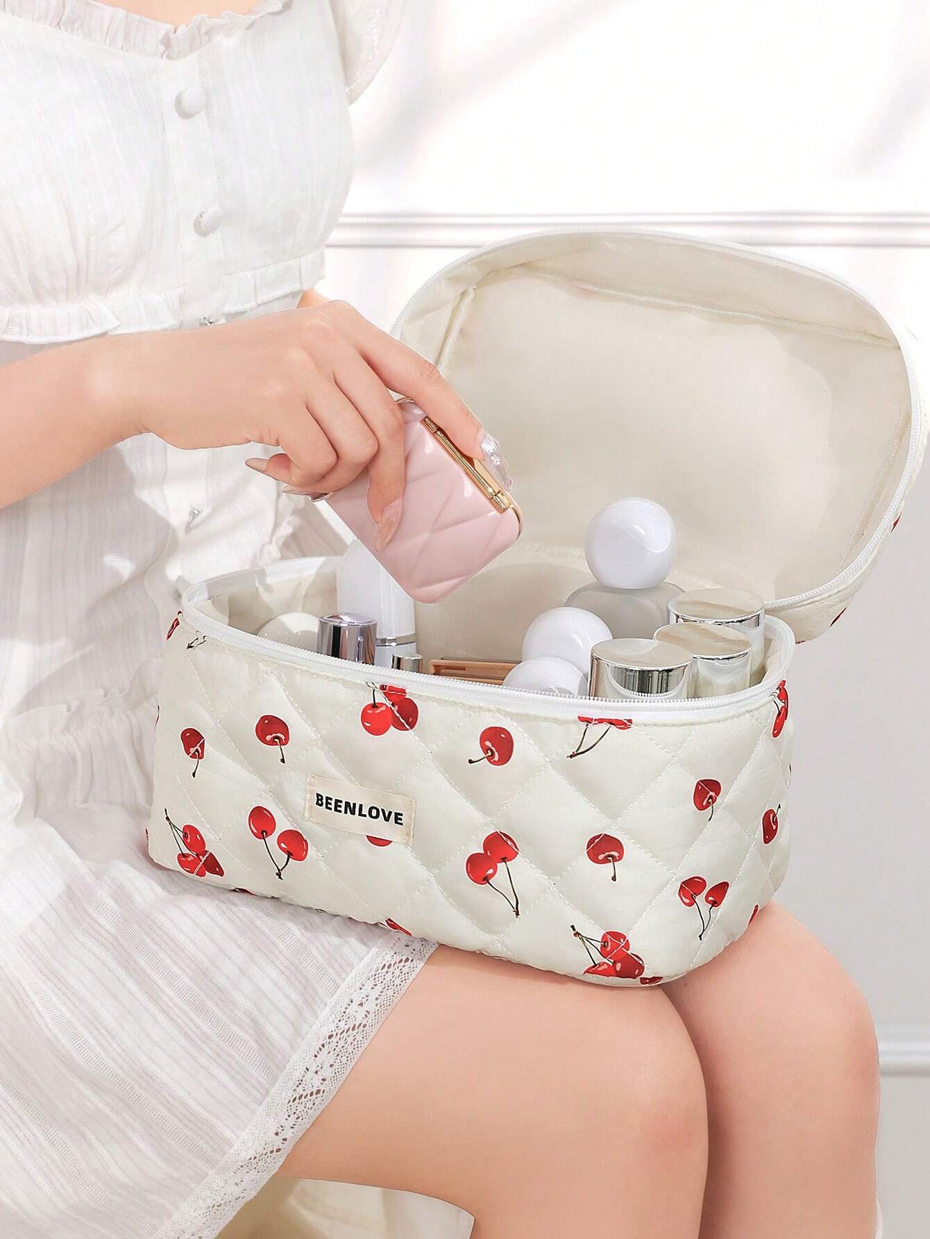 CherryBliss™ Quilted Cosmetic Bag