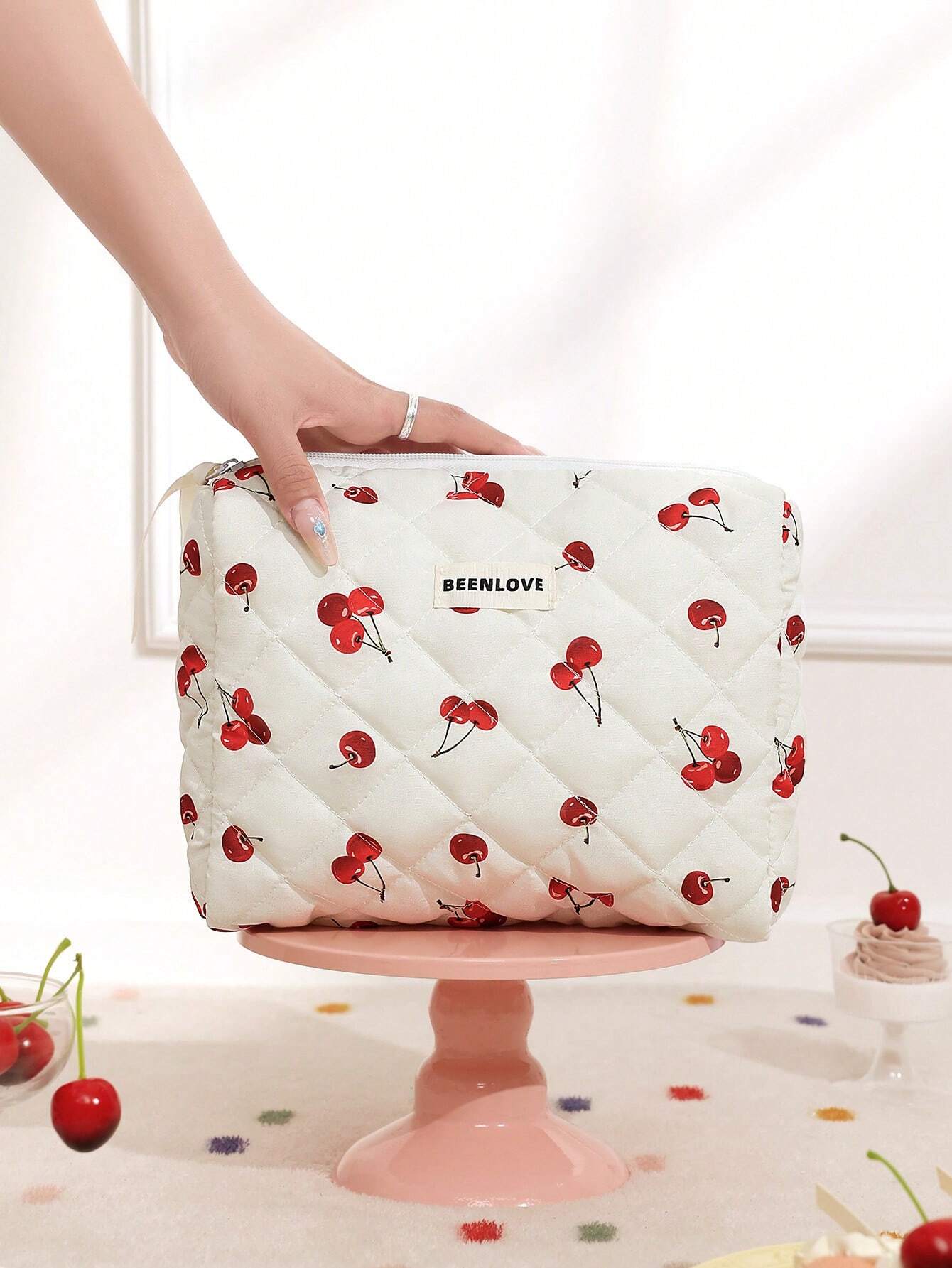 CherryBliss™ Quilted Cosmetic Bag