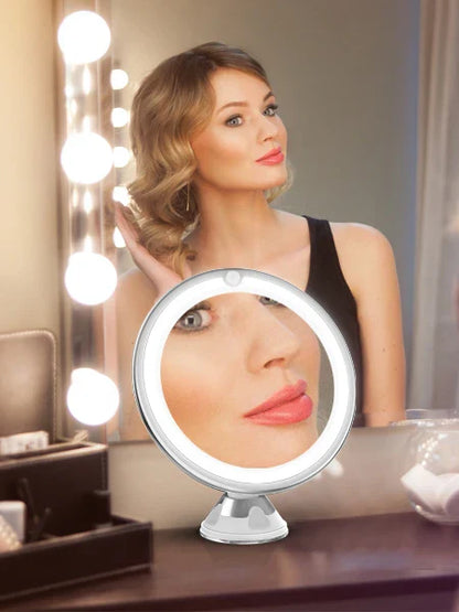 Portable Makeup Mirror with 10X Magnification, LED Lighting and Touch Screen