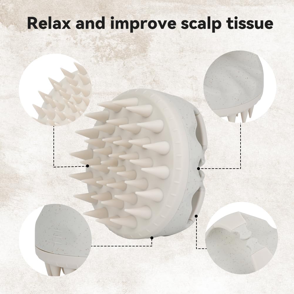 MOCHTERO Manual Scalp Massagers with Soft Silicone Bristles,for Stress Relax Hair Growth,Beige