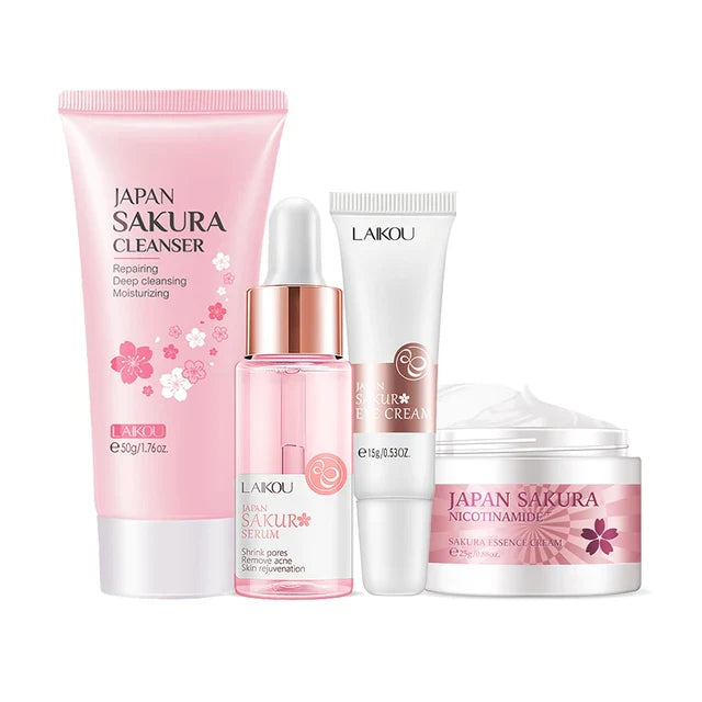 Japan Sakura Skincare Set with Cherry Blossom Extract - 4 Pieces